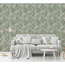 Wohnzimmer mit floral gemusterter Tapete