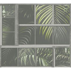 Vliestapete 'Industrial' Fenster grau/grün 53 x 1005 cm
