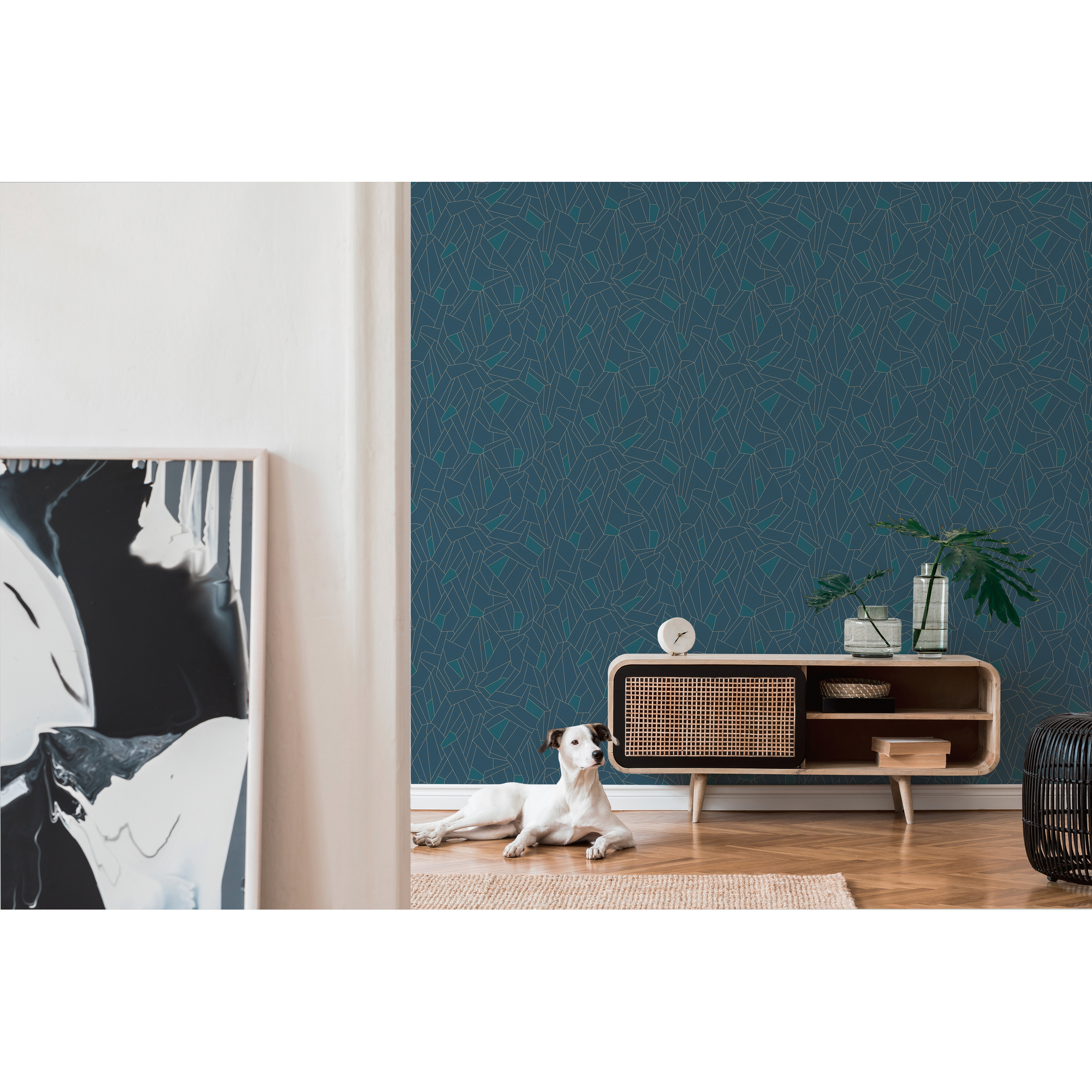 Vliestapete 'New Life' Linien blau/petrol/beige 0,53 x 10,05 m
