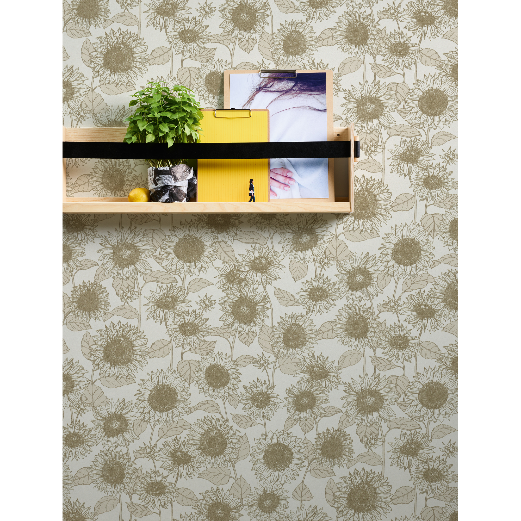 Beige Vliestapete New Life mit Sonnenblumenmuster