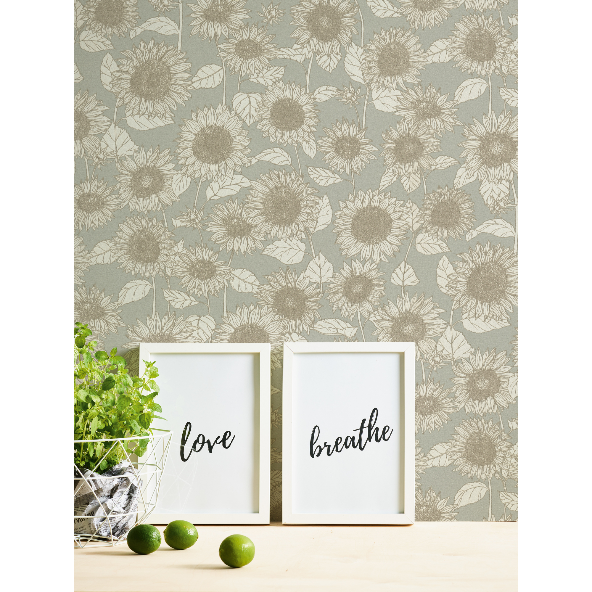 Vliestapete 'New Life' Sonnenblumen grau/beige 0,53 x 10,05 m