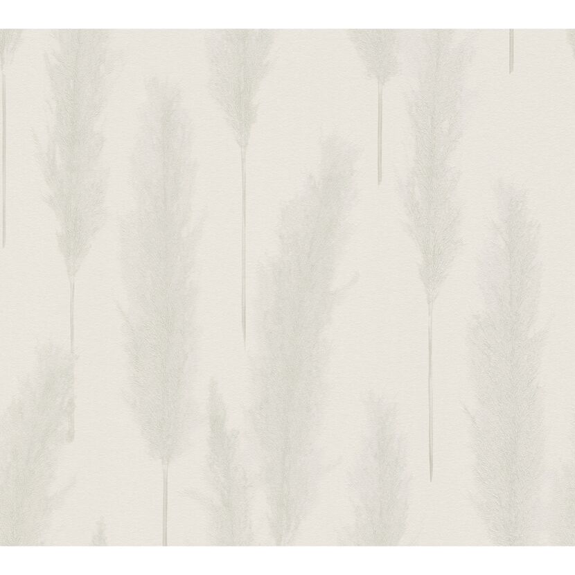 Nahaufnahme der Vliestapete Hygge 2 Pampas grau