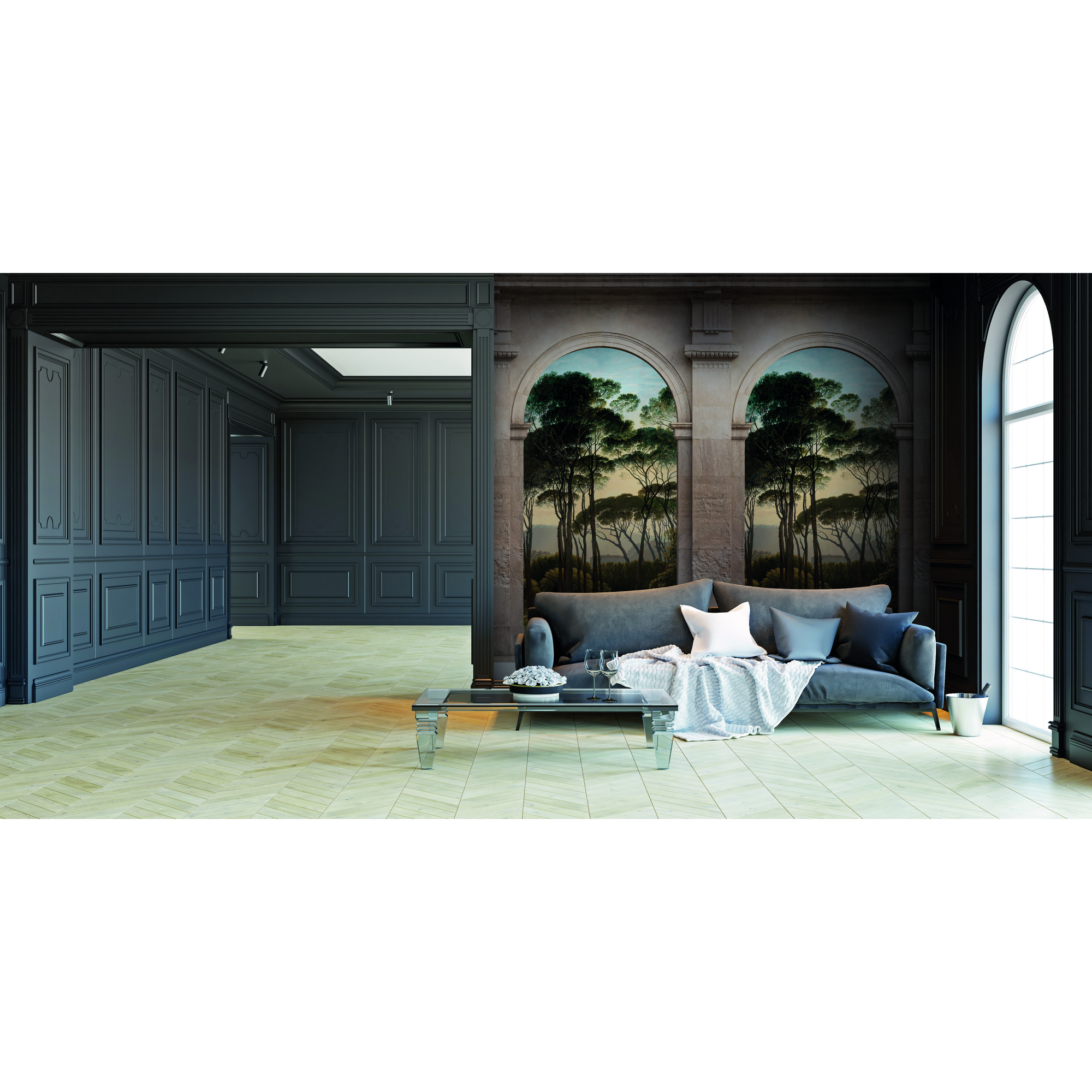 Vliestapete 'The Wall' Torbogen 3er-Panel grau/grün 159 x 280 cm + product picture