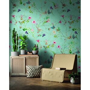 Vliestapete 'The Wall' Blumen 3er-Panel grün/rosa 159 x 280 cm