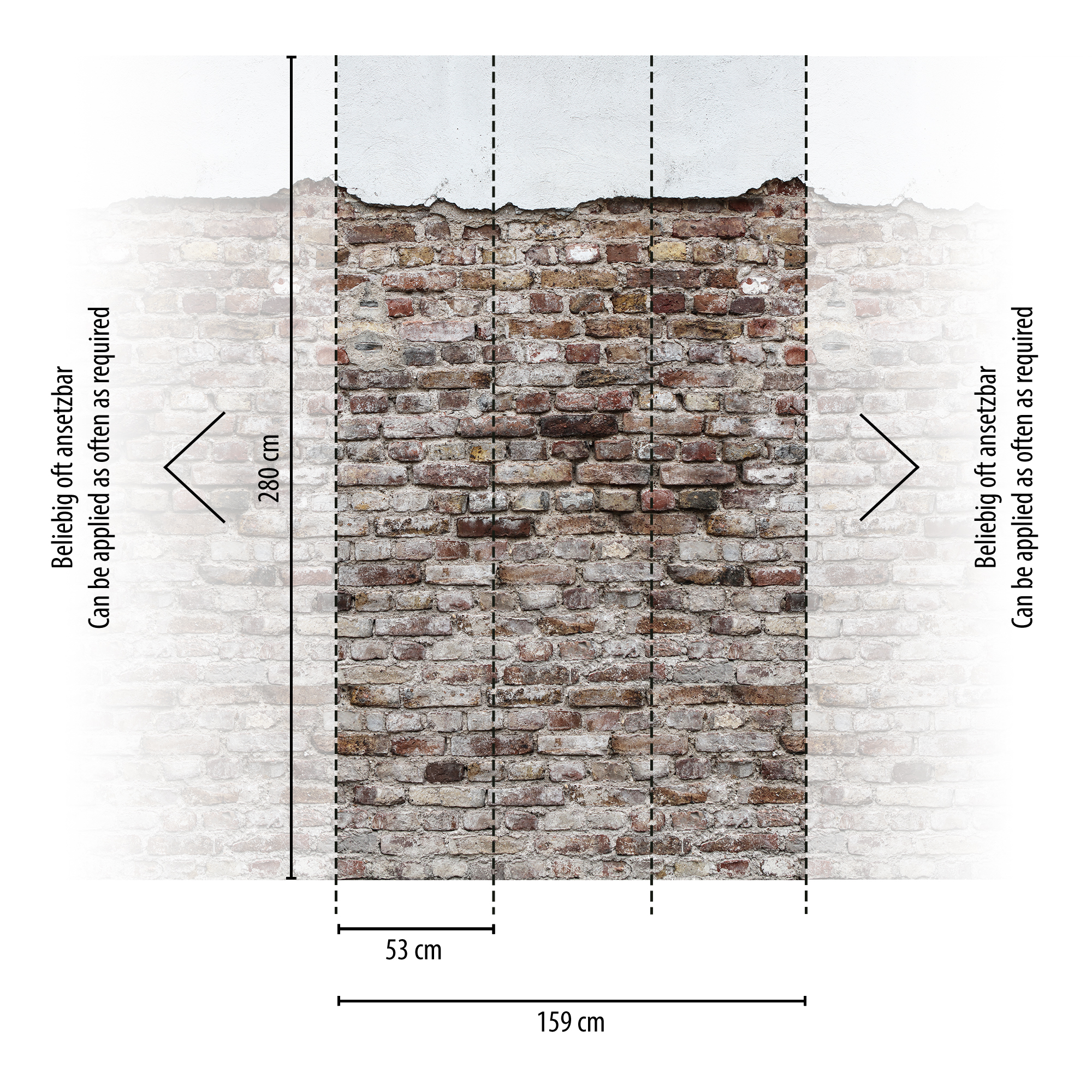 Vliestapete 'The Wall' Ziegel & Putz 3er-Panel braun/grau/weiß 159 x 280 cm + product picture