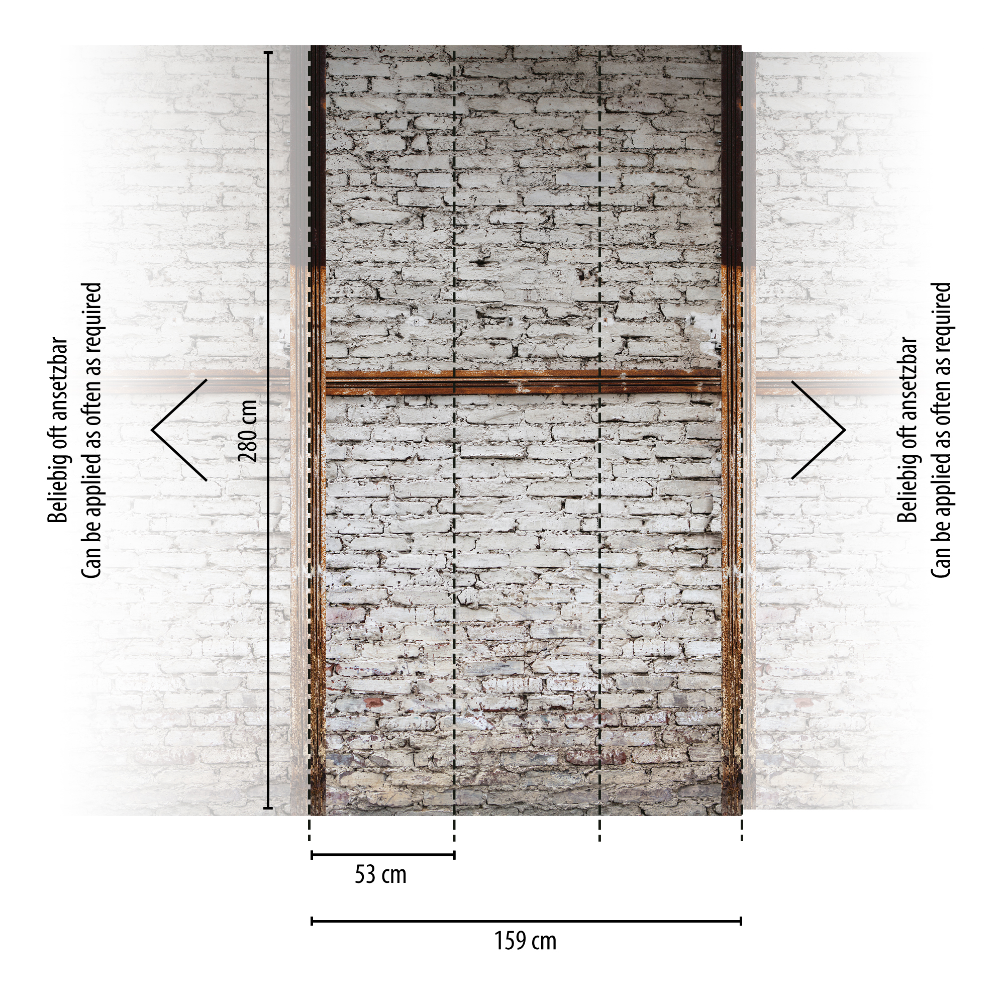 Vliestapete 'The Wall' Backstein 3er-Panel braun/grau/weiß 159 x 280 cm + product picture