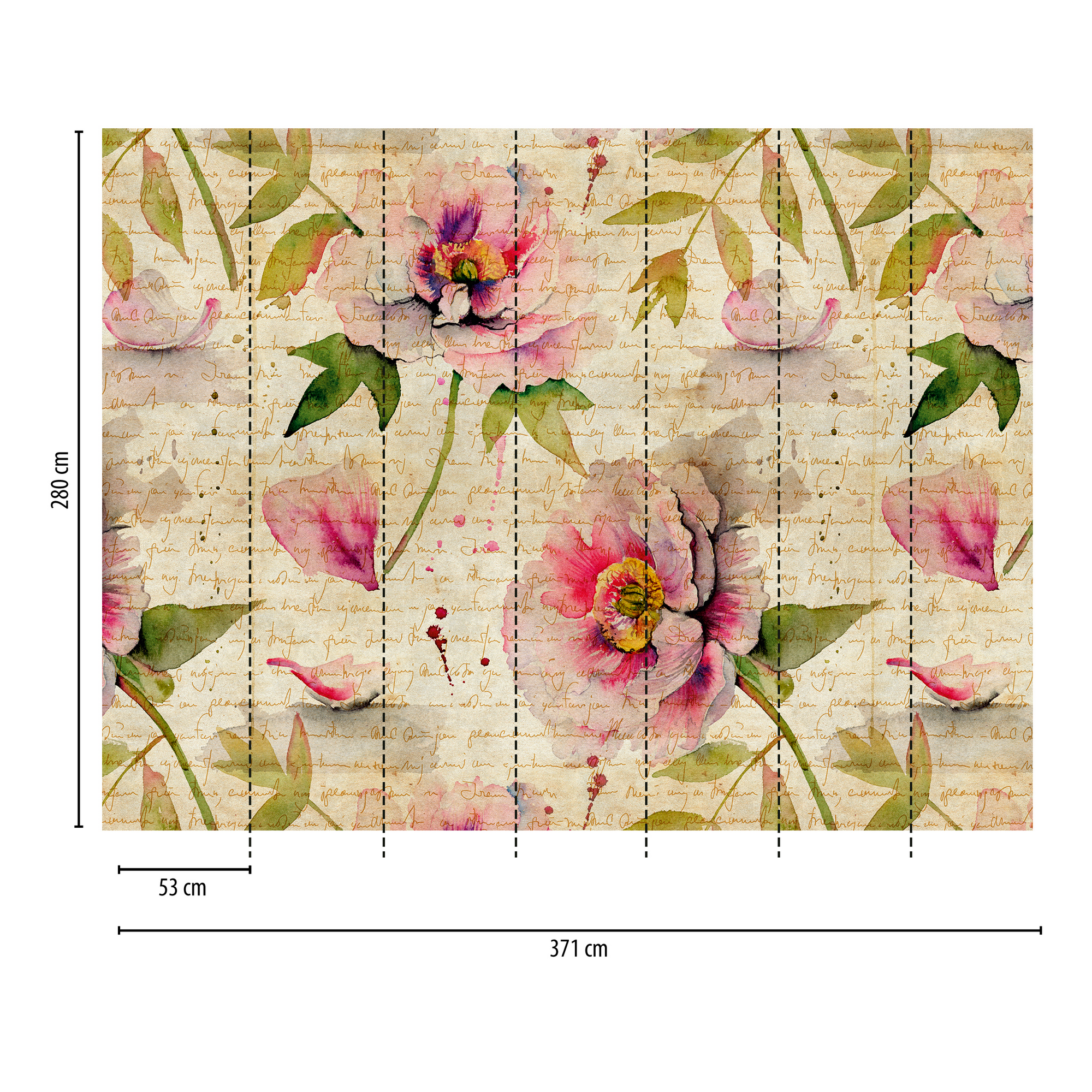 Vliestapete 'The Wall' Rosen vintage 7er-Panel rosa 371 x 280 cm + product picture
