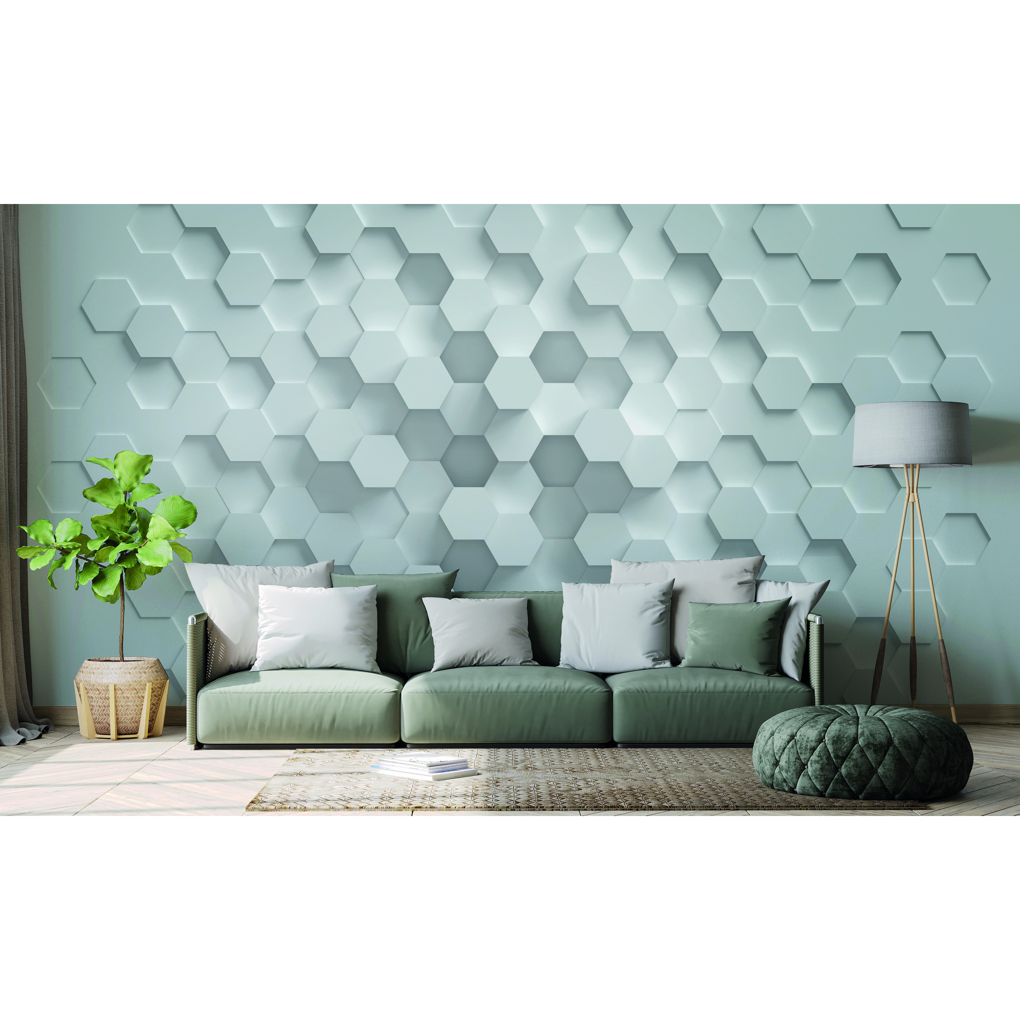 Vliestapete 'The Wall' Waben 7er-Panel grau/weiß 371 x 280 cm + product picture