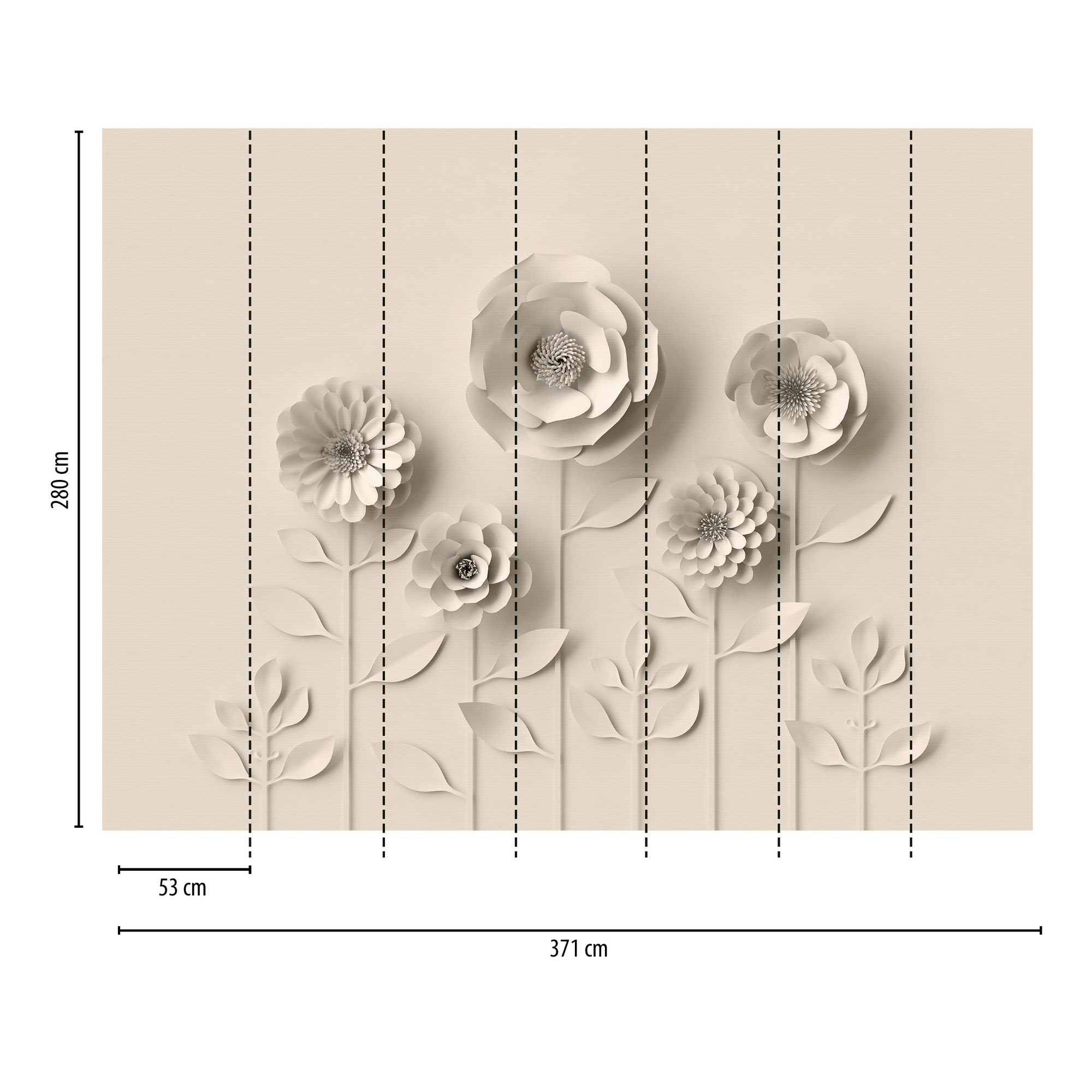 Vliestapete 'The Wall' Papierblumen 7er-Panel beige/weiß 371 x 280 cm + product picture