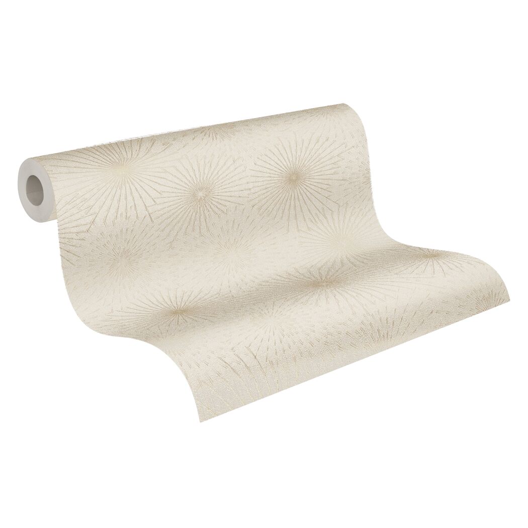Beige Vliestapete "The BOS Explosion" mit goldenen Strahlen