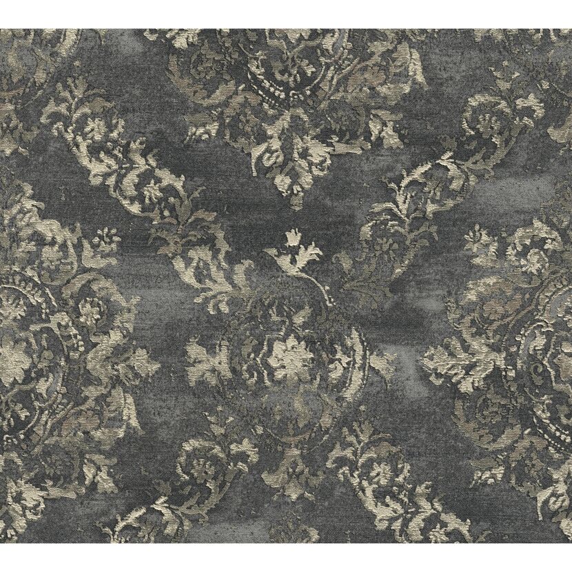 Vliestapete mit Ornamenten in Grau und Gold