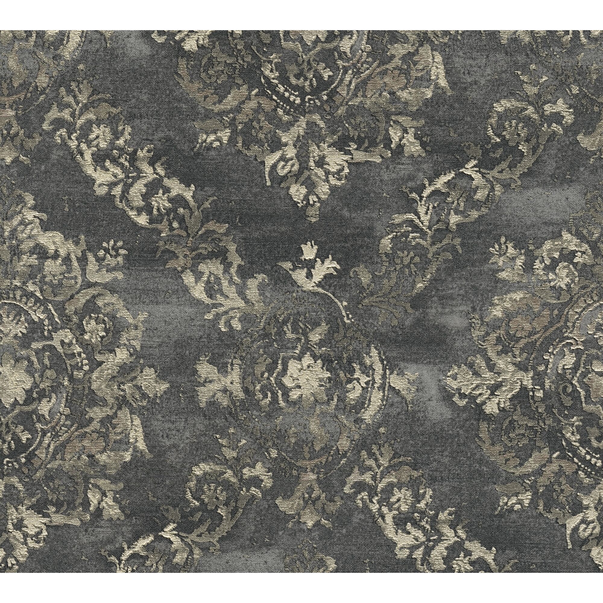 Vliestapete mit Ornamenten in Grau und Gold