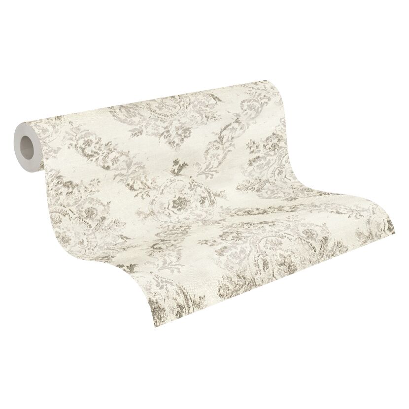 Rolle Vliestapete mit beige-grauem Ornamentmuster