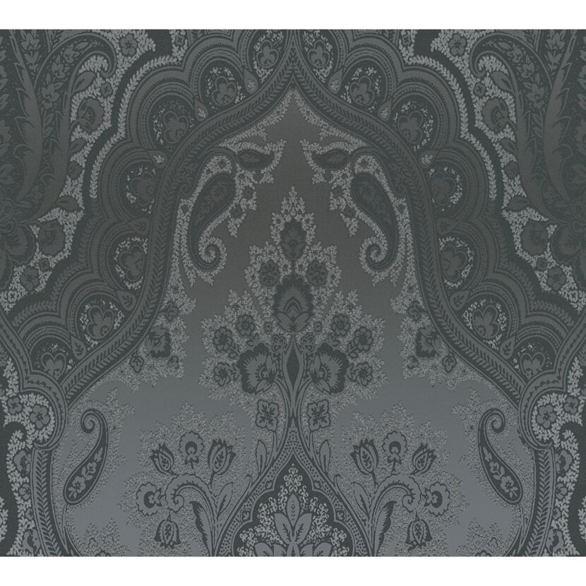 Schwarzes Paisleymuster mit silbernen Glitzerelementen