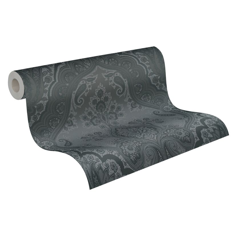 Rolle Vliestapete mit schwarzem Paisleymuster