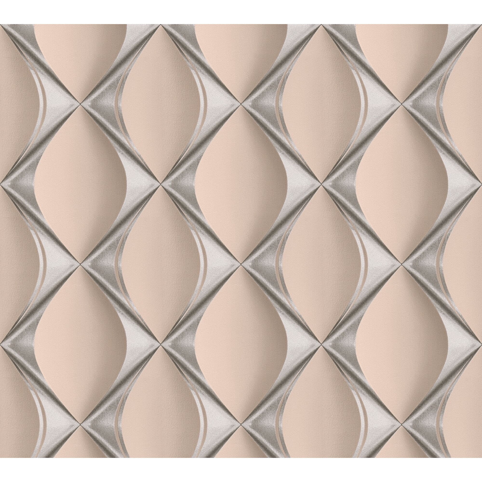 Nahtloses Muster aus sich überlappenden, silbernen und pfirsichfarbenen Rauten.