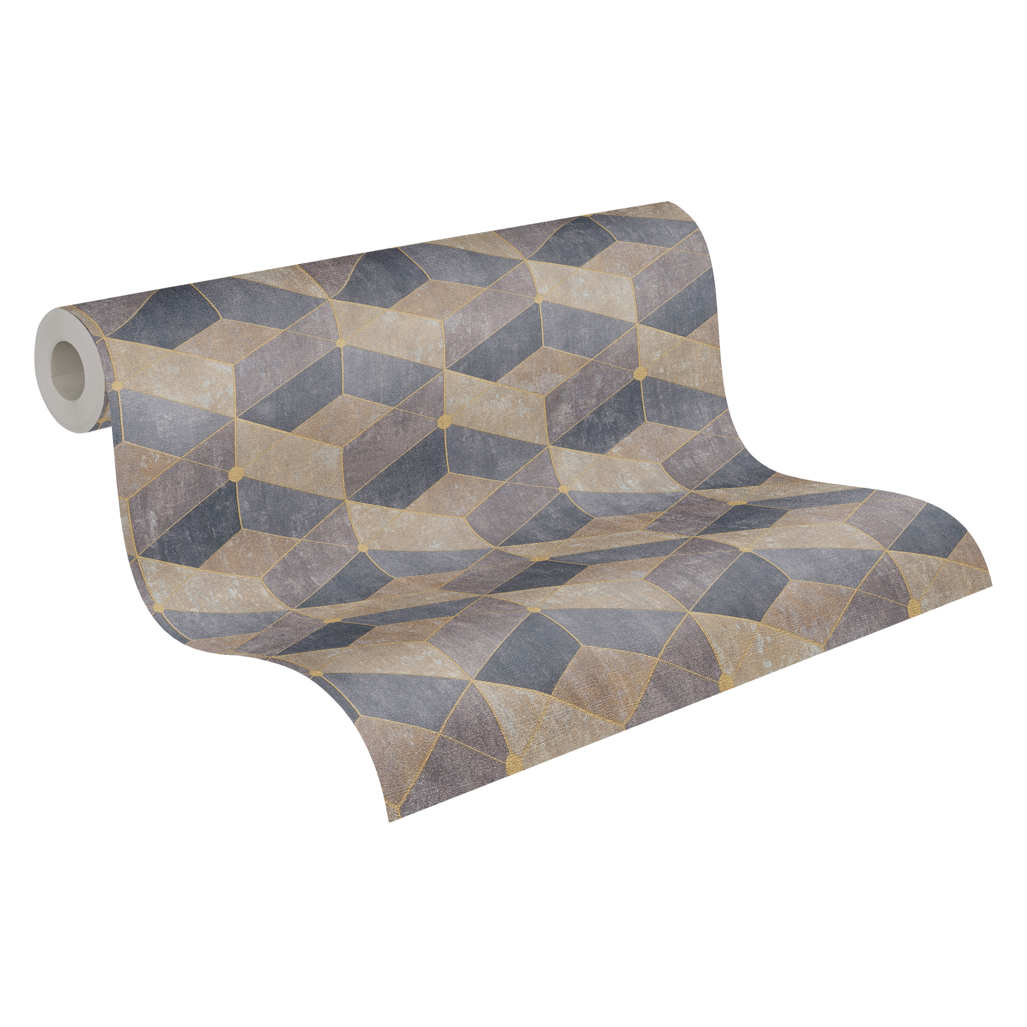Graue und beige Vliestapete mit geometrischem Muster