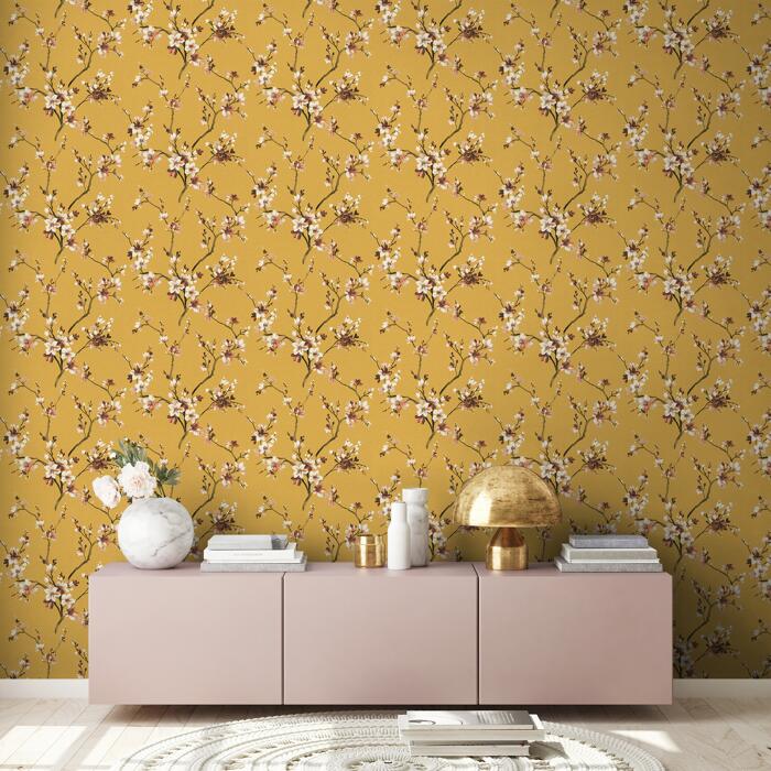 Vliestapete 'Desert Lodge' Floral gelb 53 x 1005 cm