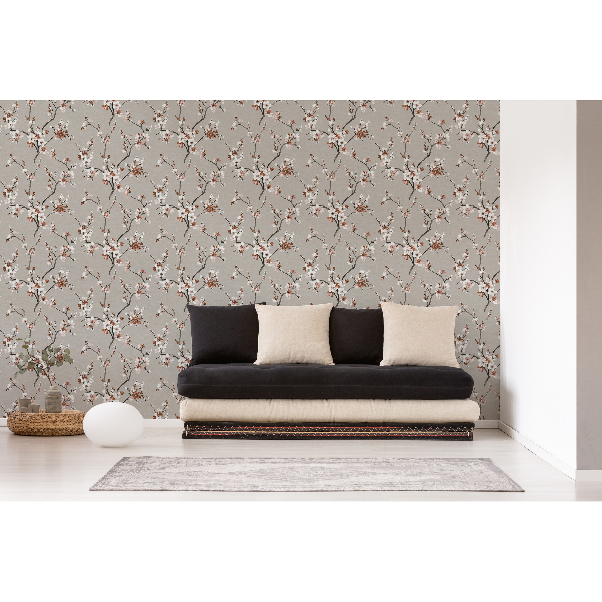 Vliestapete 'Desert Lodge' Floral grau 0,53 x 10,05 m