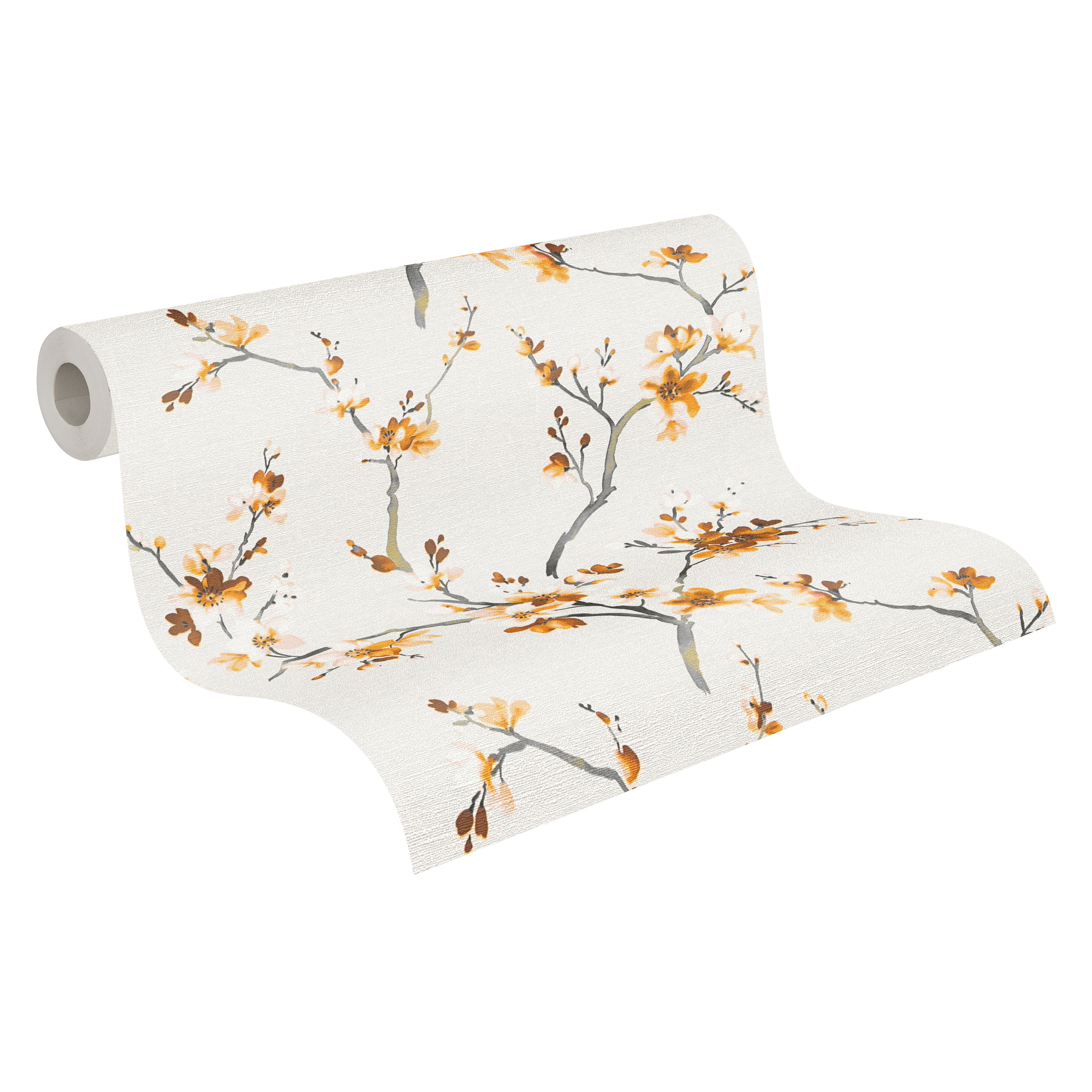 Rolle Tapete mit floralem Muster in weiß und orange