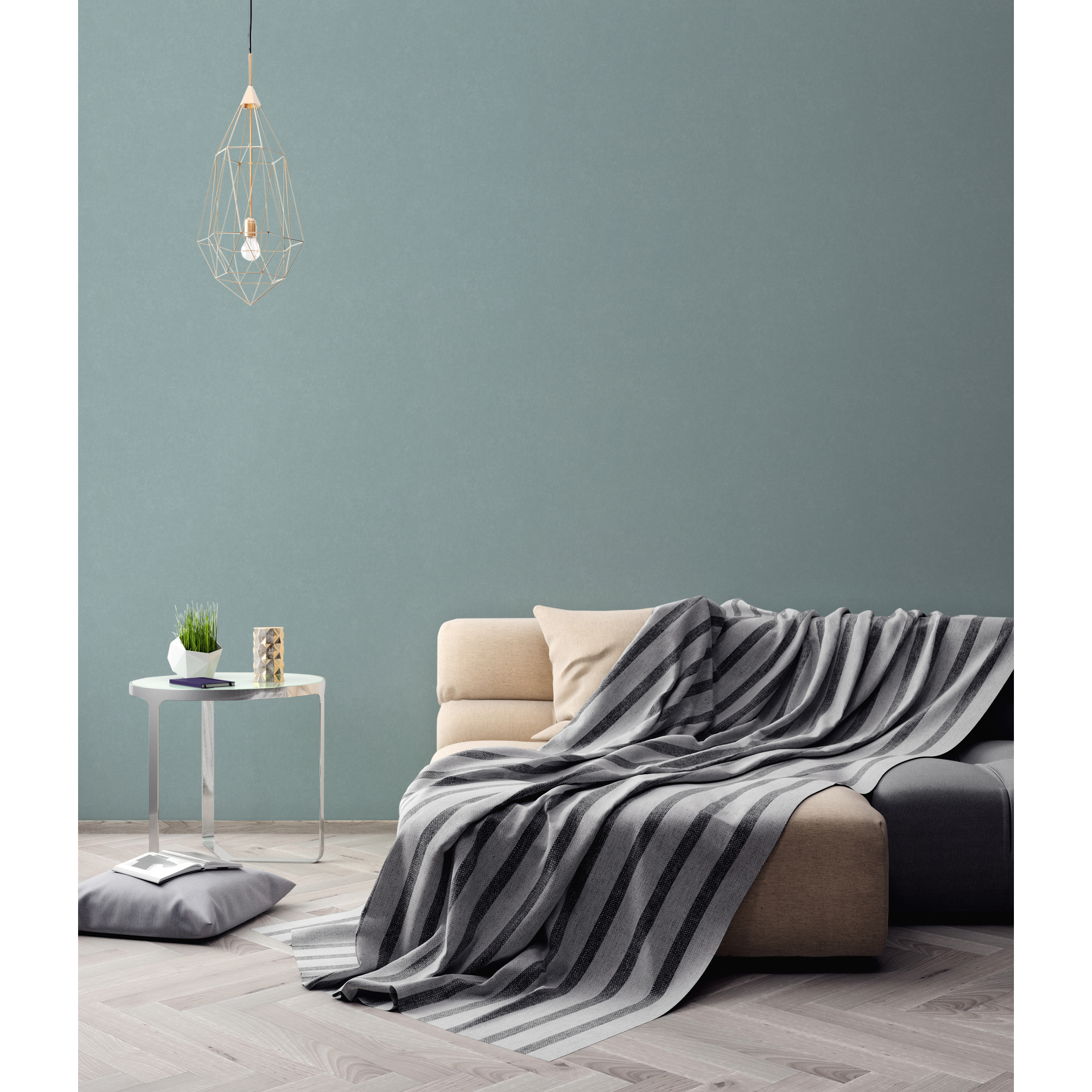 Vliestapete 'Geo Effect' Uni blau 0,53 x 10,05 m