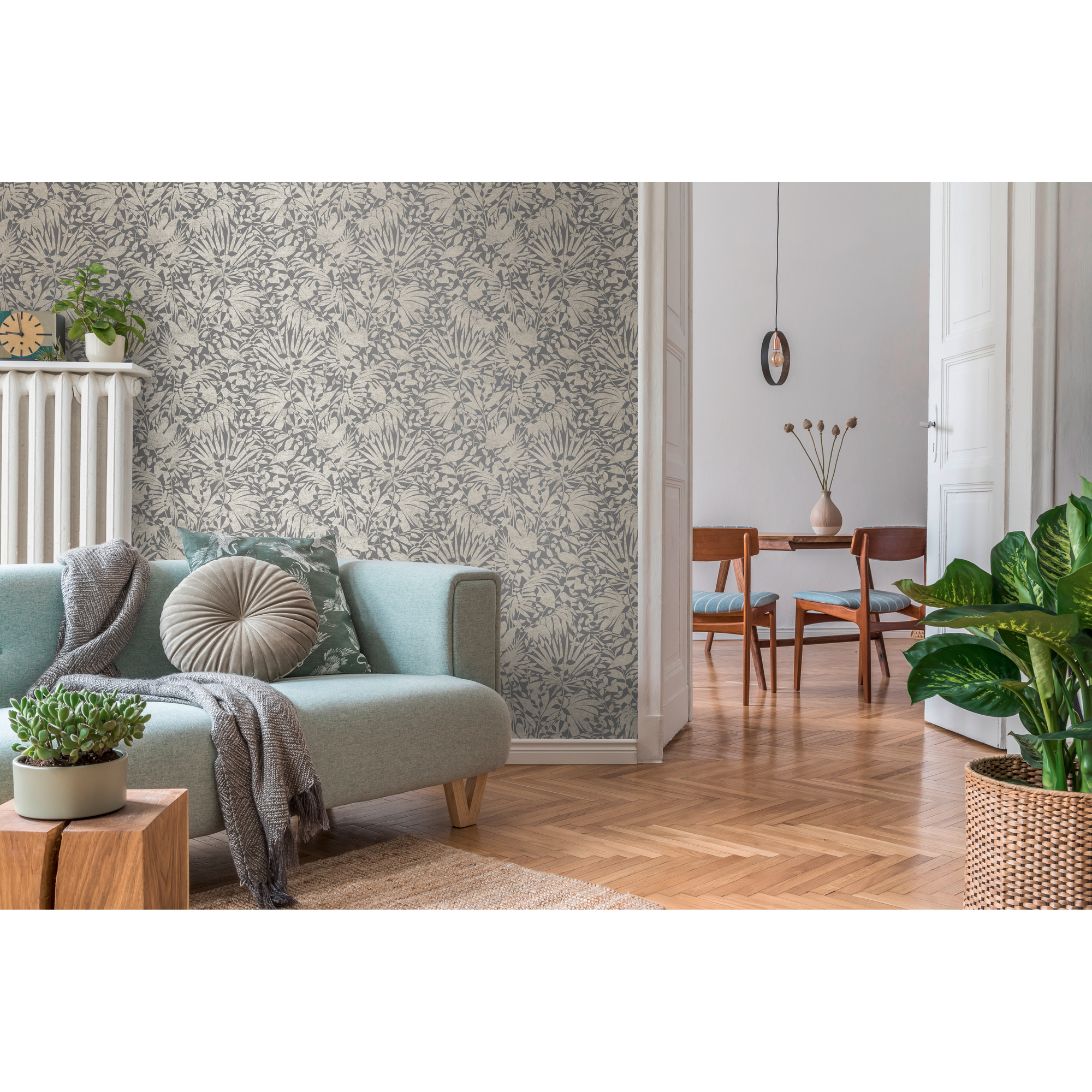 Vliestapete 'Battle of Stylez' Blätter grau 0,53 x 10,05 m