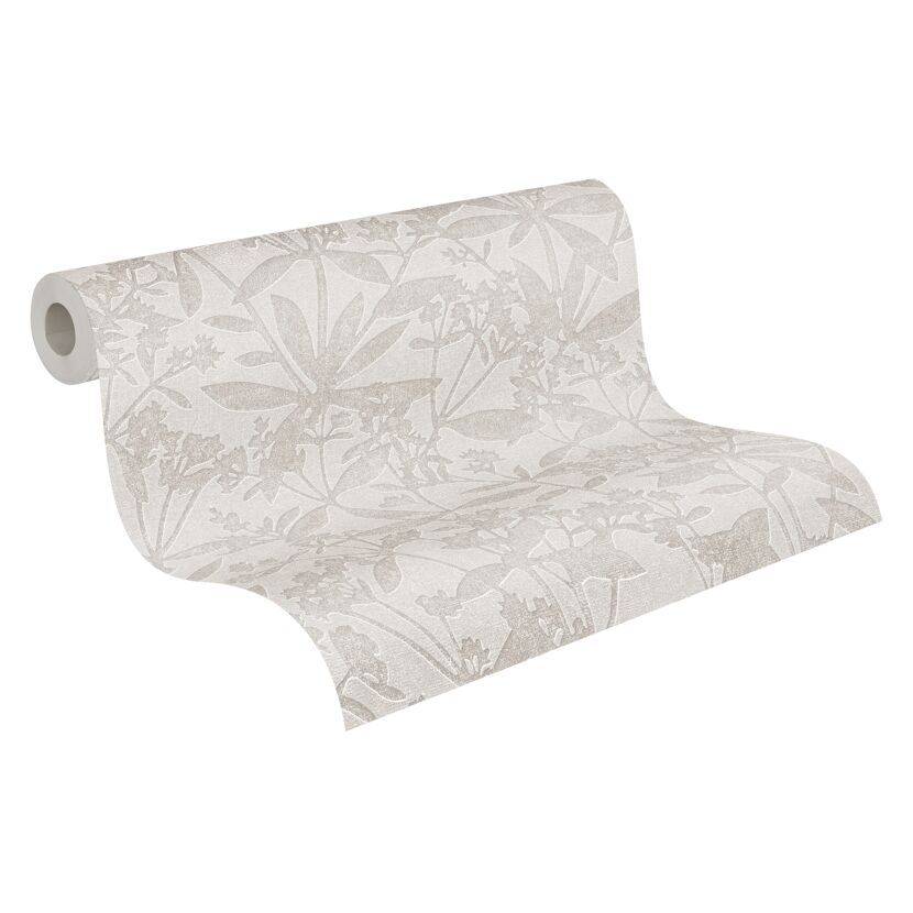 Graue Vliestapete "Terra" mit Blumenmuster