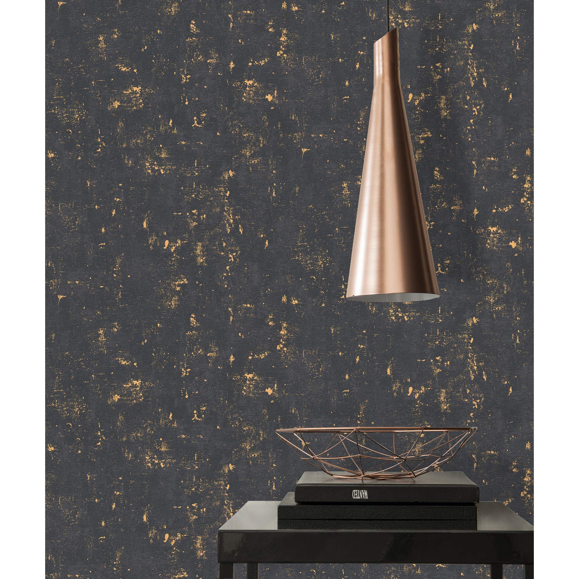 Vliestapete 'Trendwall' Metallic-Effekt used schwarz/goldfarben 0,53 x 10,05 m
