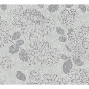 Vliestapete 'Attractive 2' mit Blumen-Muster glänzend hellgrau/silber 10,05 x 0,53 m