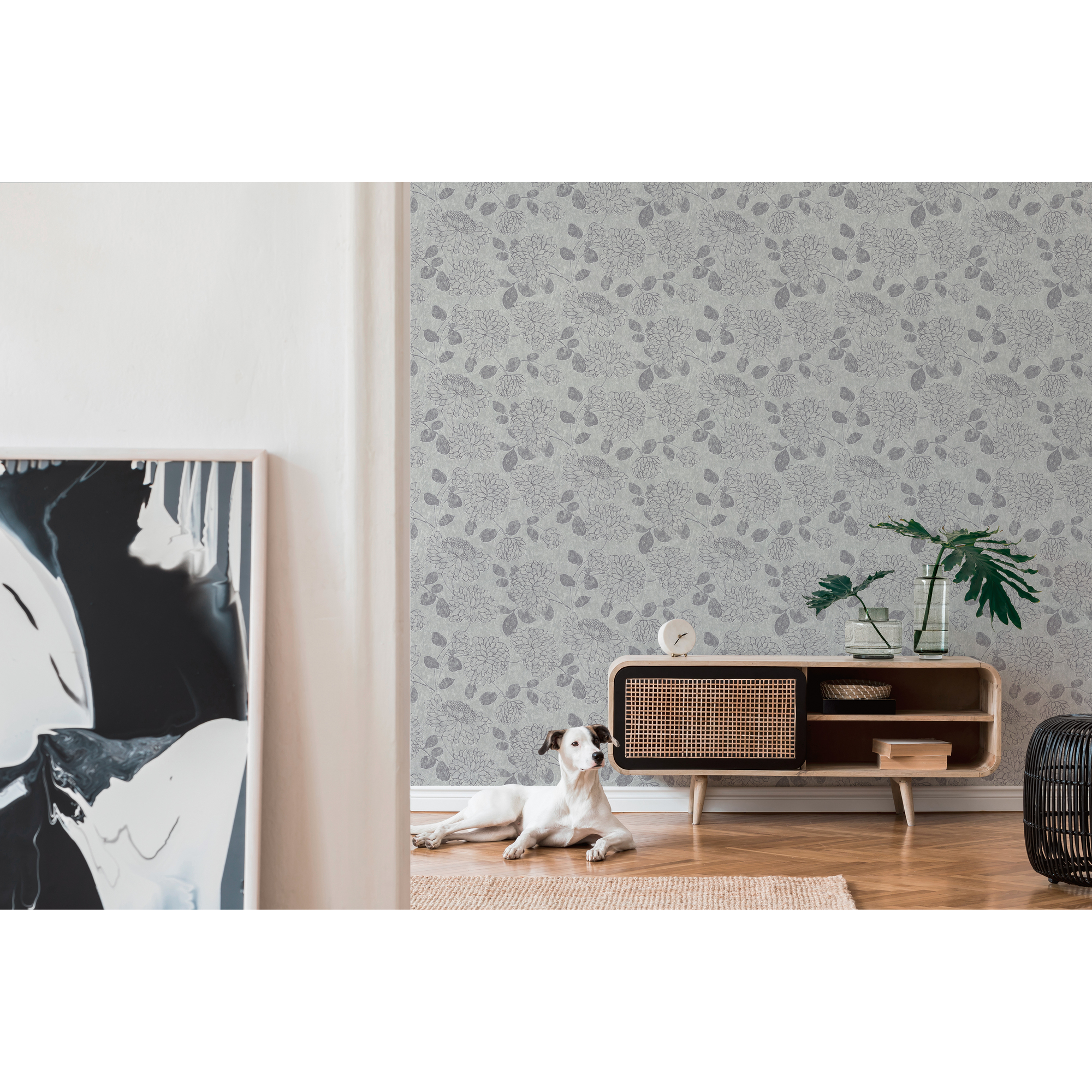 Vliestapete 'Attractive 2' mit Blumen-Muster glänzend hellgrau/silber 10,05 x 0,53 m + product picture