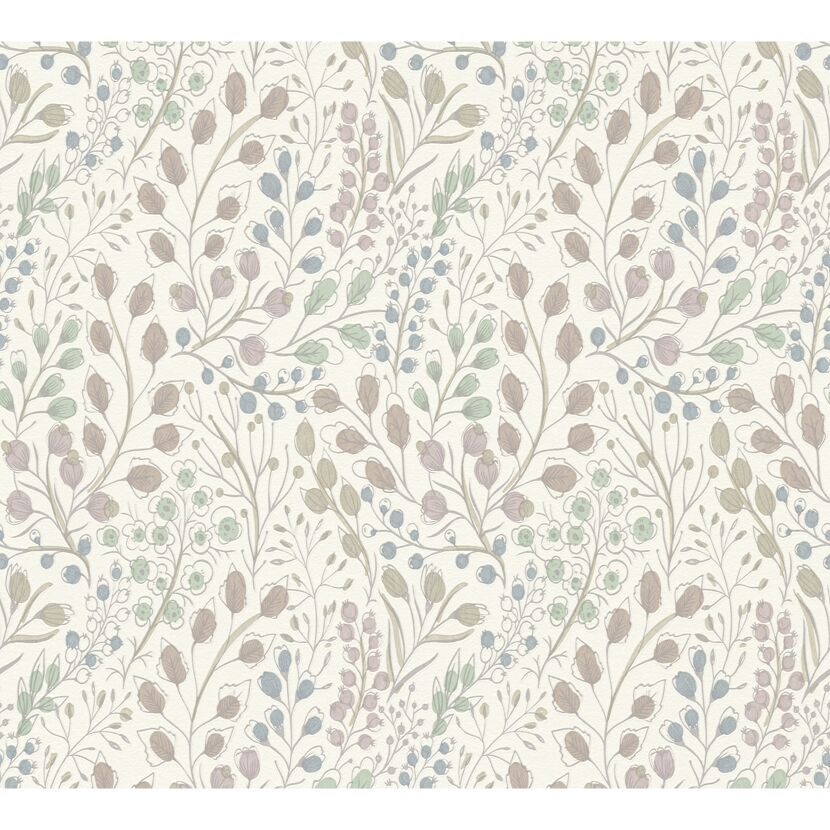Blumenrankenmuster in Beige, Rosa, Grün und Blau