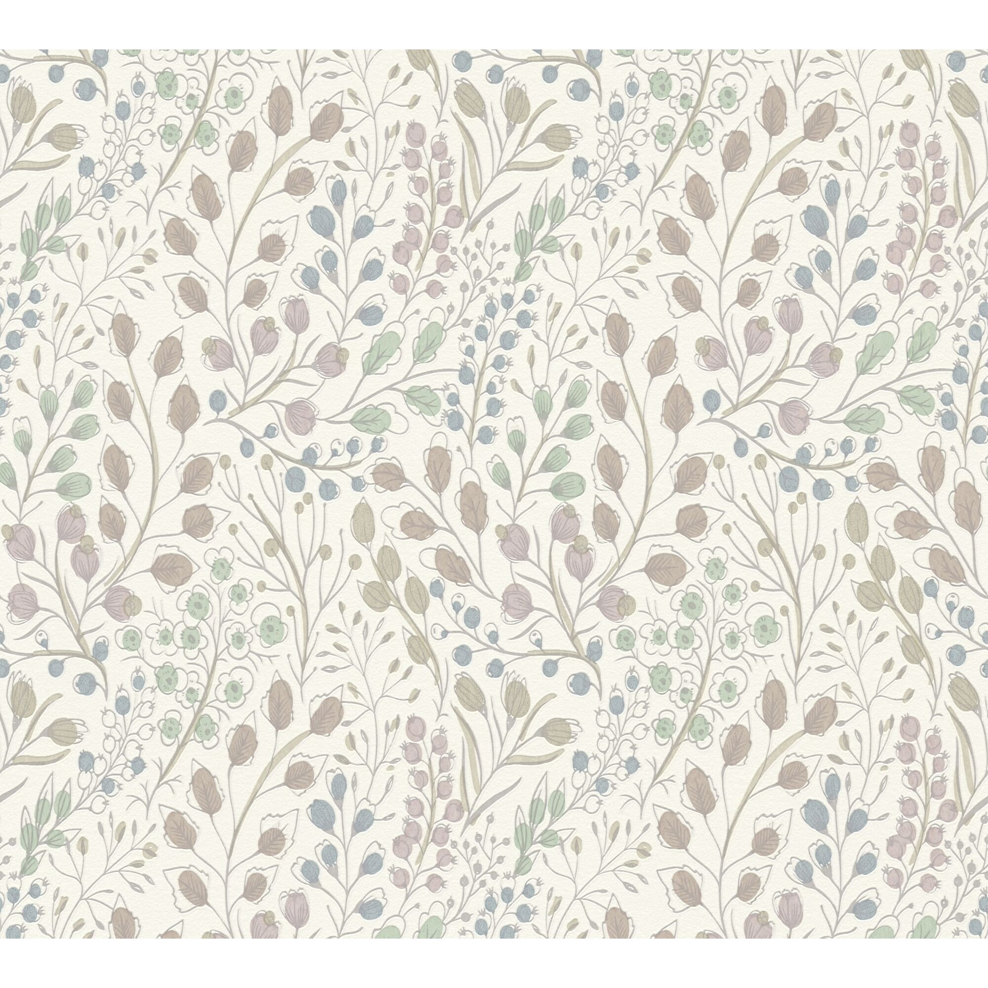 Blumenrankenmuster in Beige, Rosa, Grün und Blau