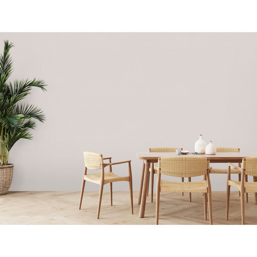 Esstisch mit Stühlen aus Holz und Korbgeflecht