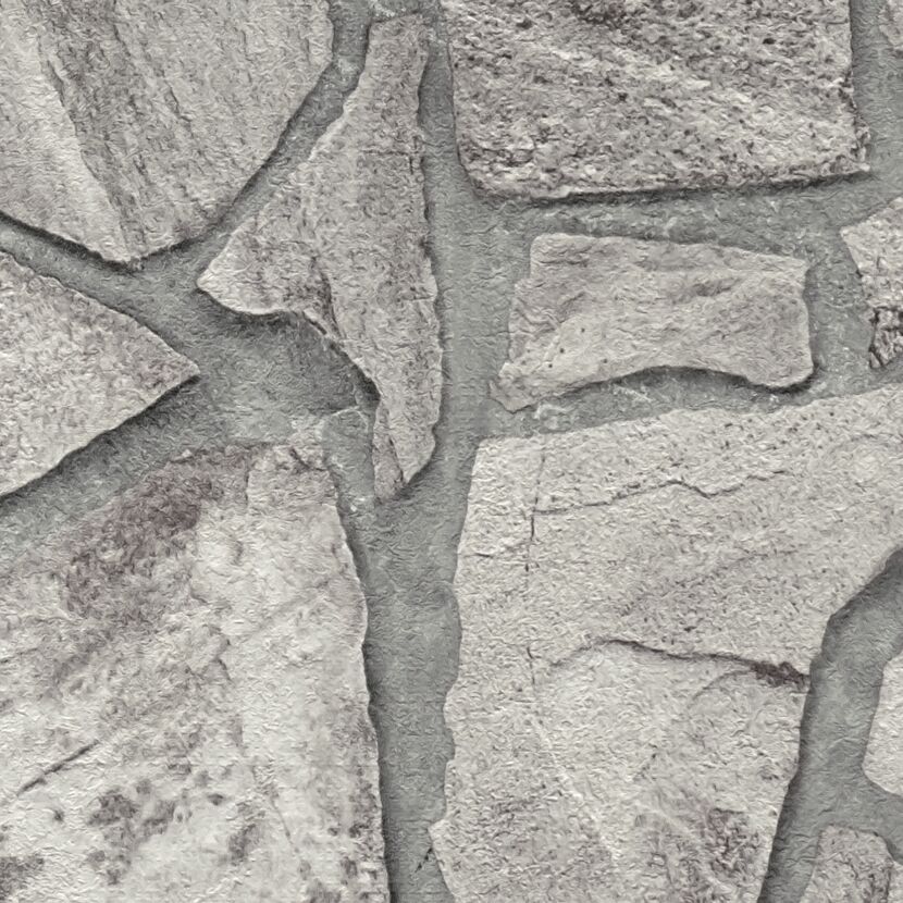 Graue Vliestapete mit 3D Bruchstein-Optik