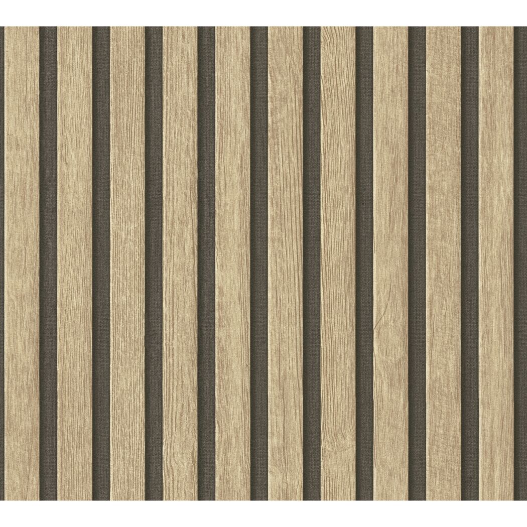 Vertikale Holzstreifen in Beige und Dunkelbraun.