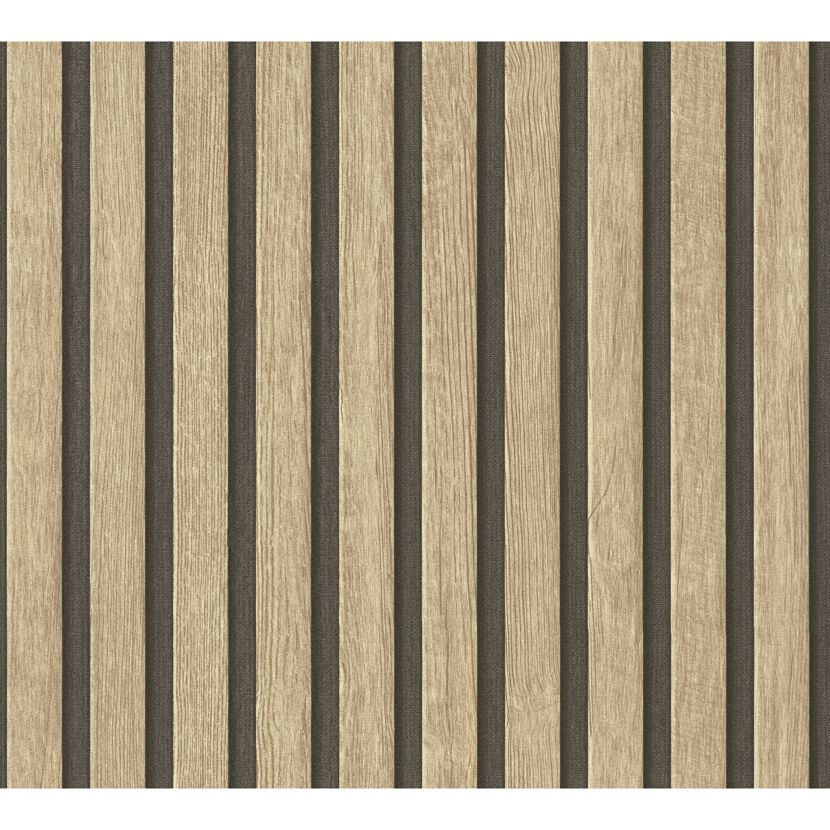 Vertikale Holzstreifen in Beige und Dunkelbraun.