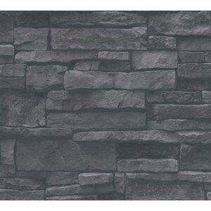 Vliestapete 'Terra' Steinoptik mit 3D-Effekt schwarz 0,53 x 10,05 m