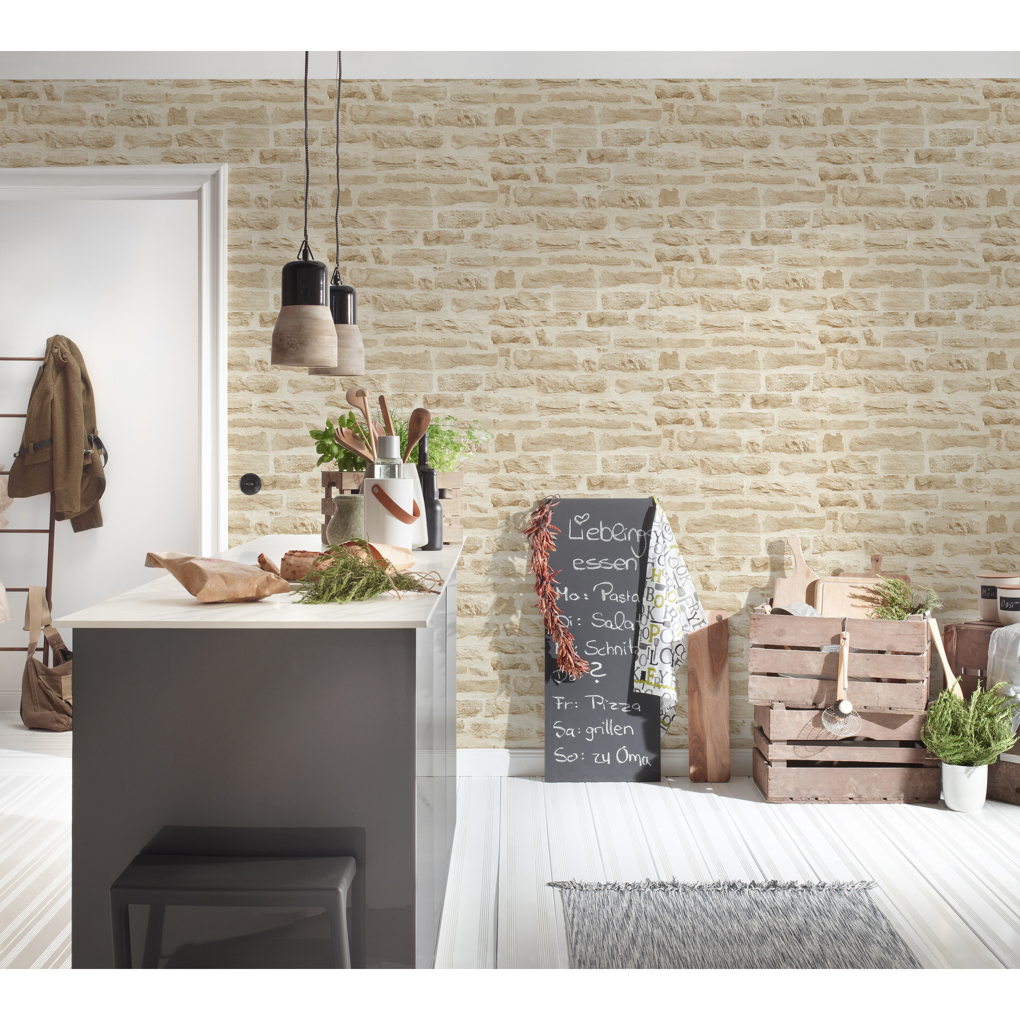 Vliestapete 'Best of Wood`n Stone 2nd Edition' Natursteinmauer beige 0,53 x 10,05 m