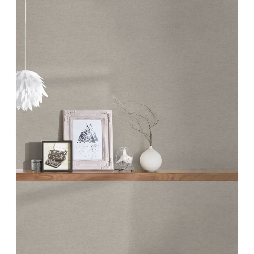 Vliestapete Cuba Uni Leinen in Beige