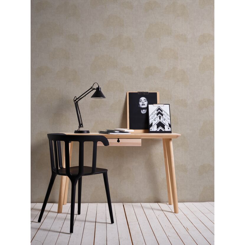 Beige Vliestapete Cuba Ginkgo-Blatt im Arbeitszimmer