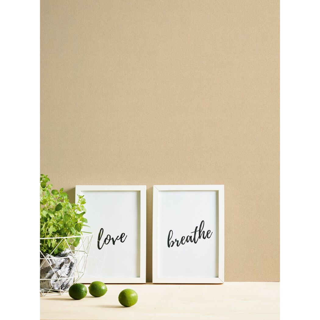 Zwei gerahmte Kunstdrucke mit den Worten Liebe und Atmen.