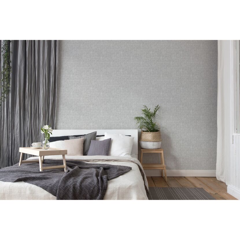 Schlafzimmer mit grauer Vliestapete attractive 2 Leinen