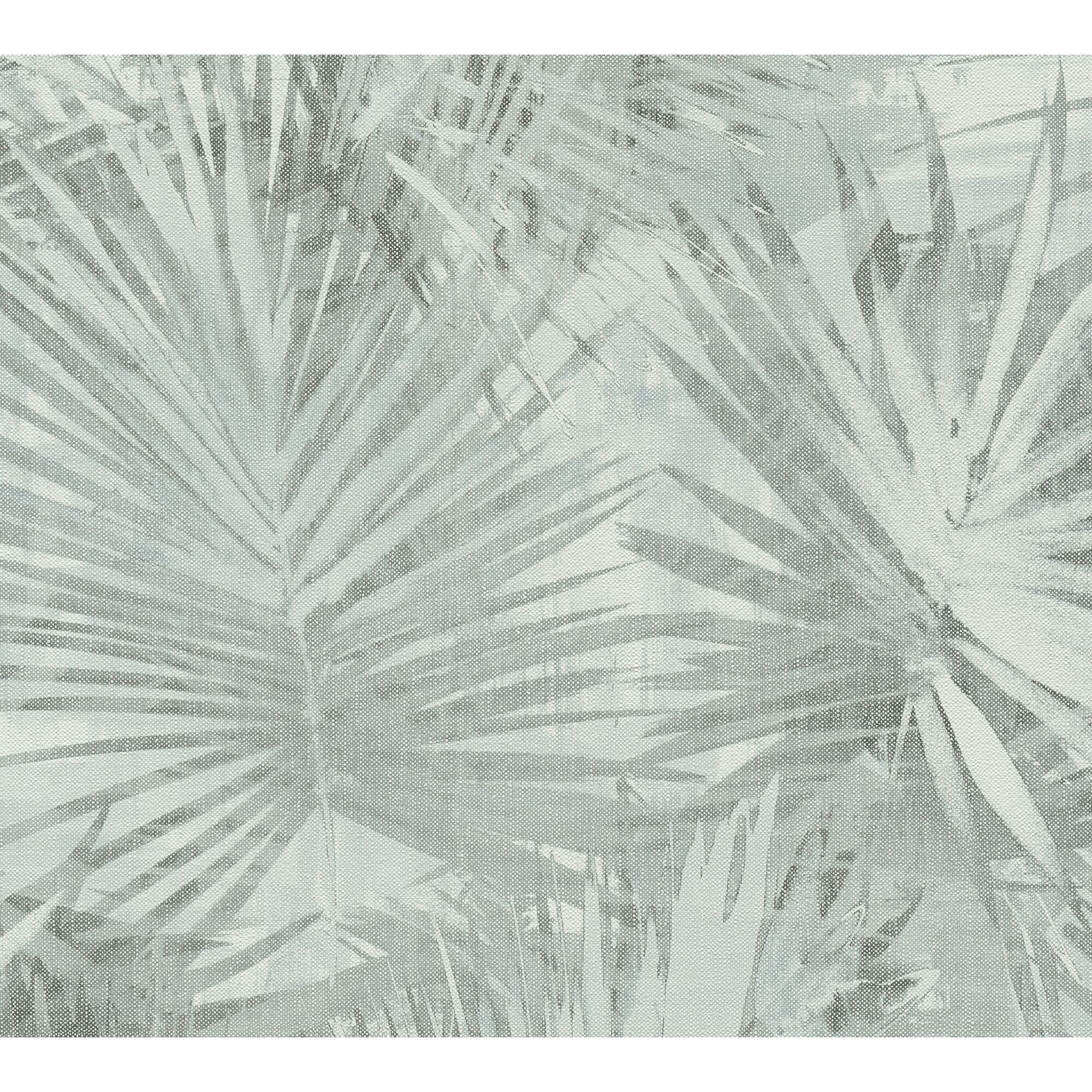 Vliestapete Hygge 2 Uni Leinen in Hellgrün mit Palmenmuster