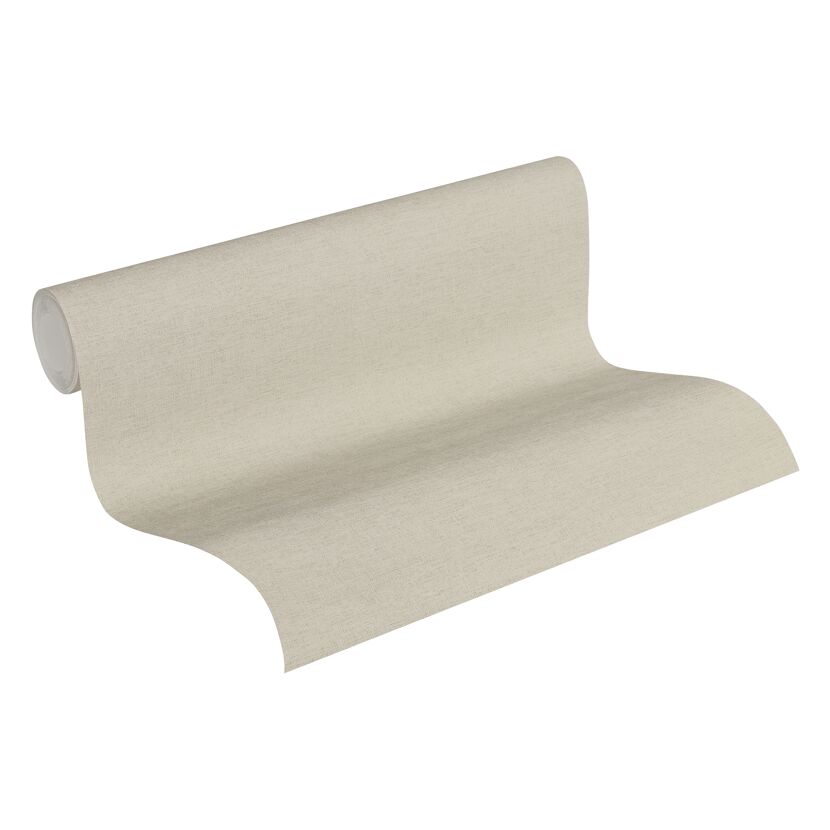 Beige Vliestapete Cuba Uni Leinen aufgerollt