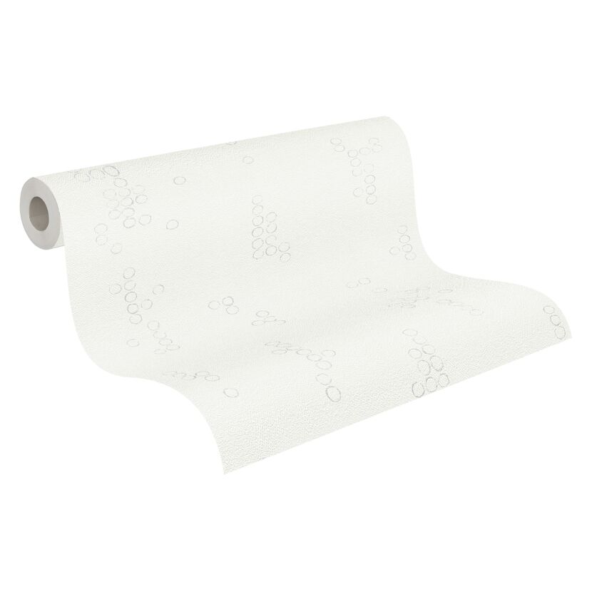 Rolle cremeweiße Vliestapete Shades of White mit Kreismuster