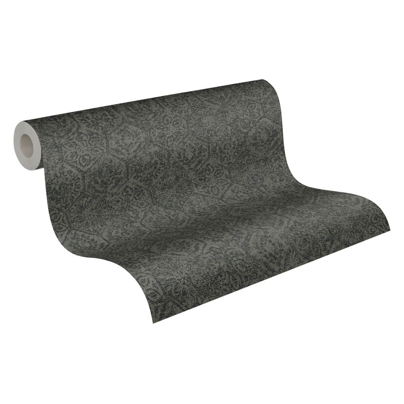 Rolle dunkelgraue Tapete mit Vintagemuster