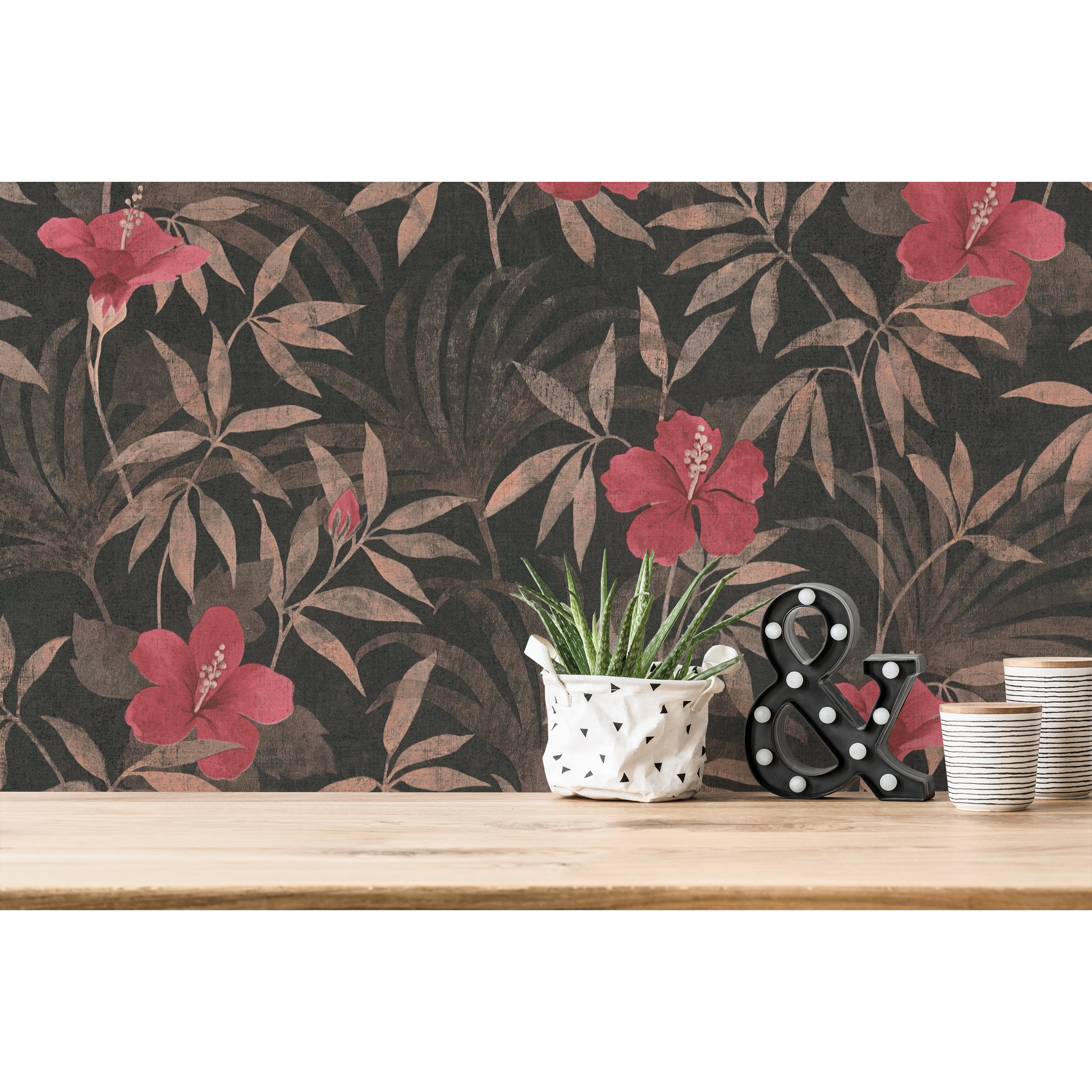 Vliestapete 'Cuba' Blätter, Blüten braun/rot 10,05 x 0,53 m + product picture