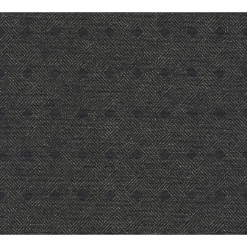 Vliestapete Cuba mit Rautenmuster in Schwarz und Gold