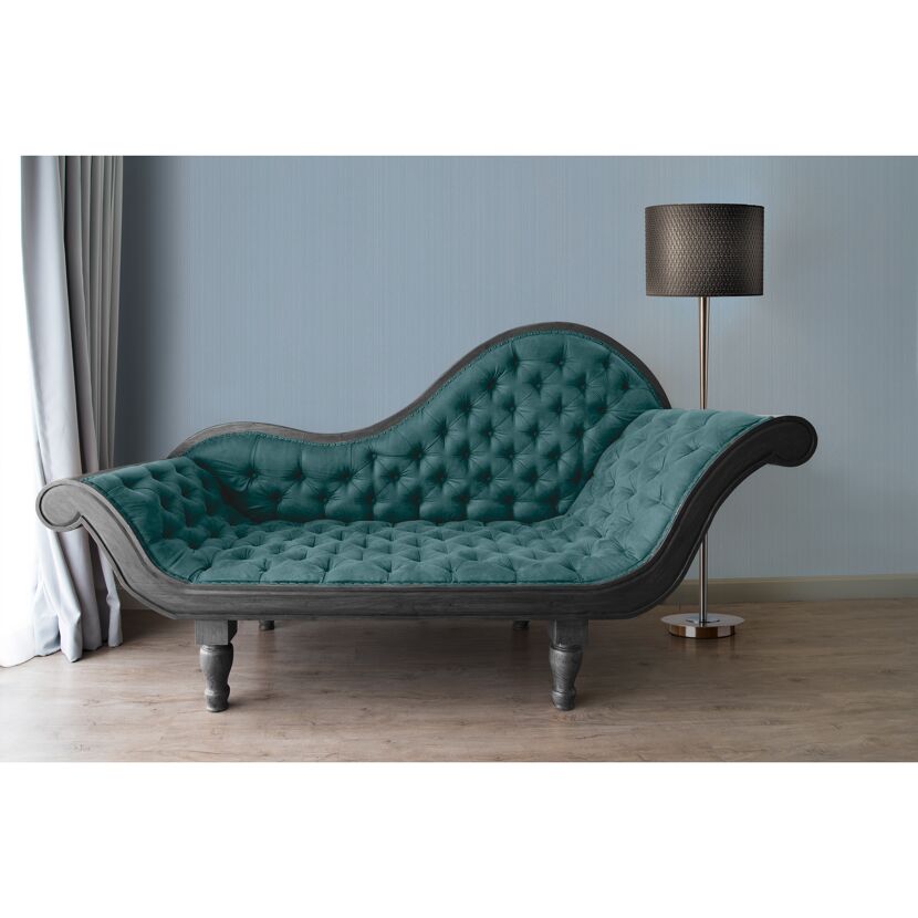 Gepolsterte Chaiselongue in Türkis mit Stehlampe