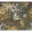 Nahtloses Muster mit goldenen Pfingstrosen, Lilien und Hortensien auf violettem Hintergrund